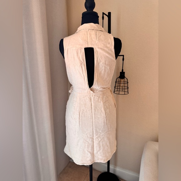 Anthropology Linen Sleeveless Midi Trench Dress in Cream XS - Picture 6 of 11
